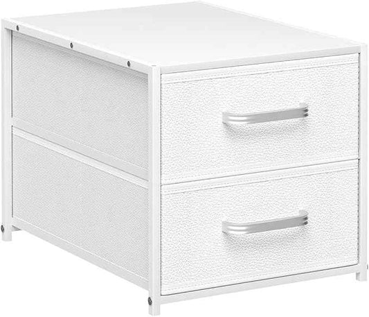 Stackable Storage Drawers - 2 Tier Closet Drawers, Closet Organizer with Metal Handles, Night Stand with Collapsible Bins, Fabric Dresser for Bedroom, Dorm, Office, White, 1 Pack