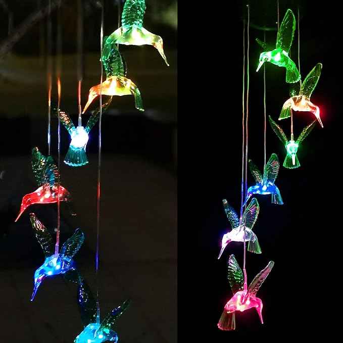 SIX FOXES Wind Chime, Solar Hummingbird Wind Chimes Outdoor/Indoor,Birthday Gifts for Mom Grandma,Mother Outdoor Decor,Yard Decorations,Memorial Wind Chimes,Mom's Best Gifts,