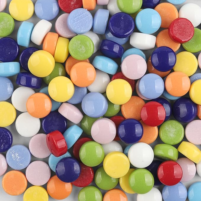 Artspac Round Glass Mosaic Tiles for Crafts Bulk, 200g Mosaic Glass Pieces,Stained Mosaic Craft Supplies for Garden Christmas Ornaments,Mosaic DIY Art Kit
