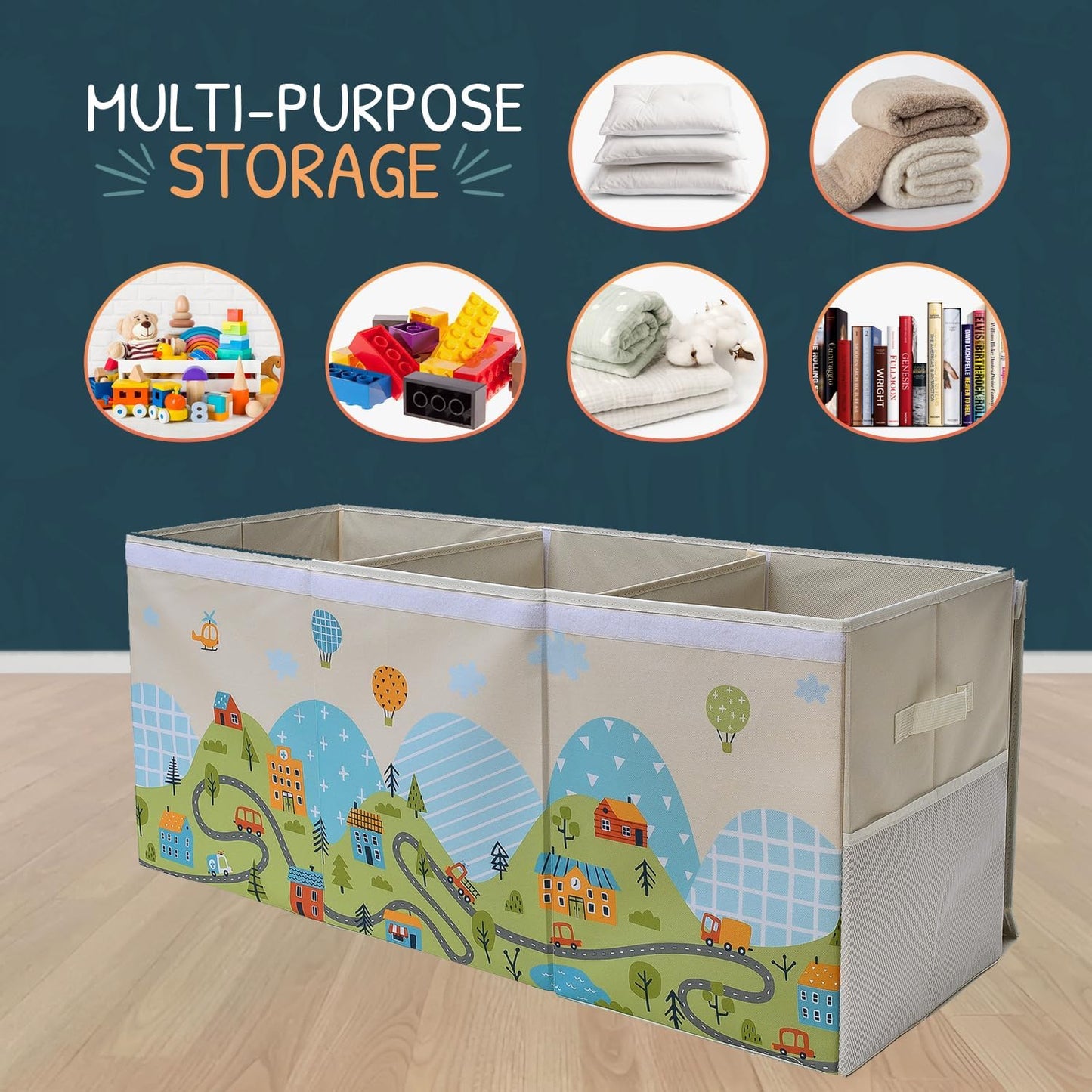 Extra Large Toy Storage Organizer with Lid - Sturdy, Collapsible Toy Chest Storage Box with Cute Design - Toys Bin with Dividers for Kids, Boys, Girls, Nursery, Bedroom, Play room 37"x16"x14" - NestledHome