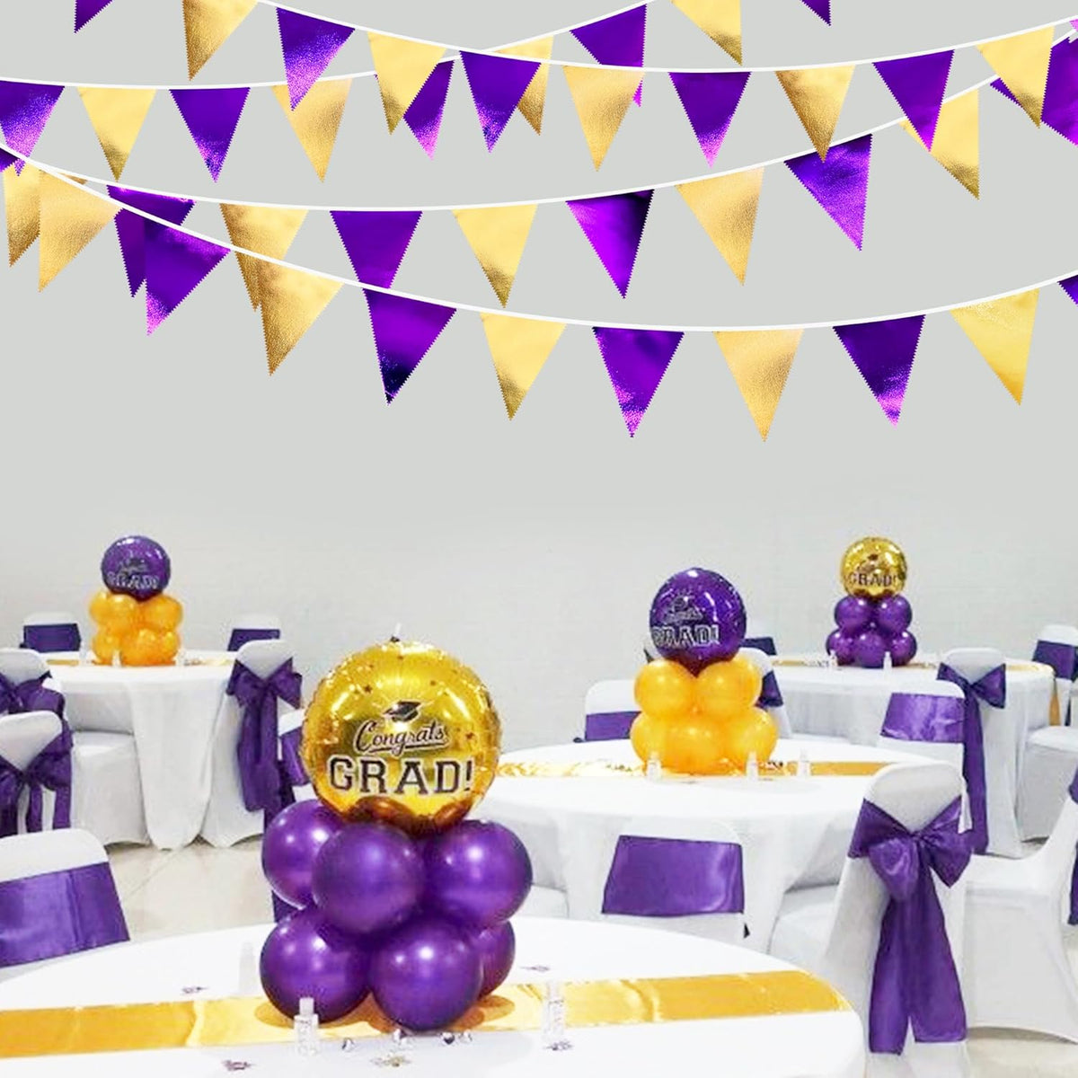 Purple and Gold Party Decorations Metallic Fabric Triangle Pennant Banner Flag Bunting Garland for Graduations Birthday Retirement Wedding Baby Shower Bachelorette Halloween Outdoor Party Supplies - NestledHome