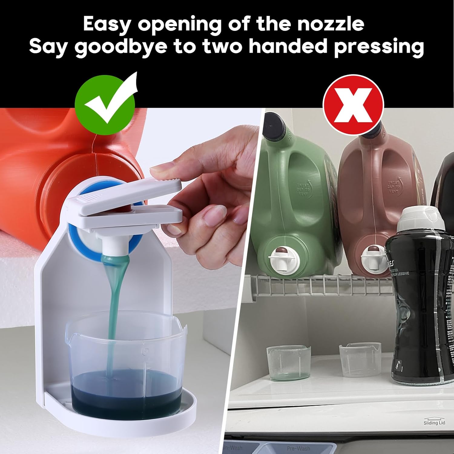 Laundry Detergent dispenser Cup Holder,Nozzle Upgraded Labor-Saving Switch Easily No More runny or Messy Laundry Detergent, Laundry Cup Holder and drip Tray room organization and storage - NestledHome