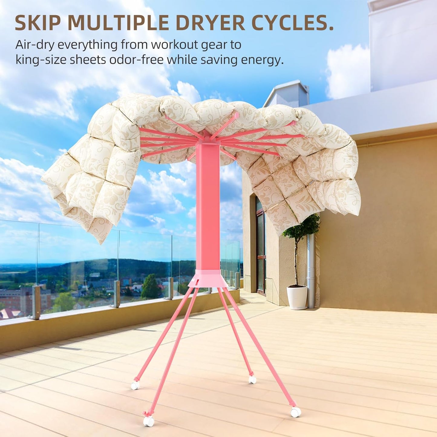 Clothes Drying Rack Foldable & Collapsible Drying Racks with 4-Leg Octopus Design, Large Capacity Space Saving Indoor Drying Rack for Bedroom,Balcony,Laundry for Indoor/Outdoor Use（Pink） - NestledHome