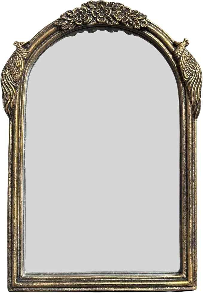 Vintage Vanity Desk Mirror -10x7Inch Wall-Mounted & Tabletop Decorative Ornate Gold Accent Retro Makeup Mirror for Bedroom Dresser Living Room Bathroom Dorm Champagne Gold