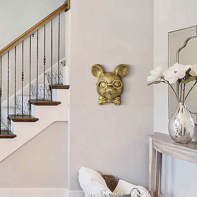 montresor Animal Head Wall Art Sculptures Gold Rat Vintage 3D Wall Decor Art for Whimsigoth Home Wall Decor Lightweight Material Accent Wall Hanging Room Decor for Men Maximalist Decor (Rat)