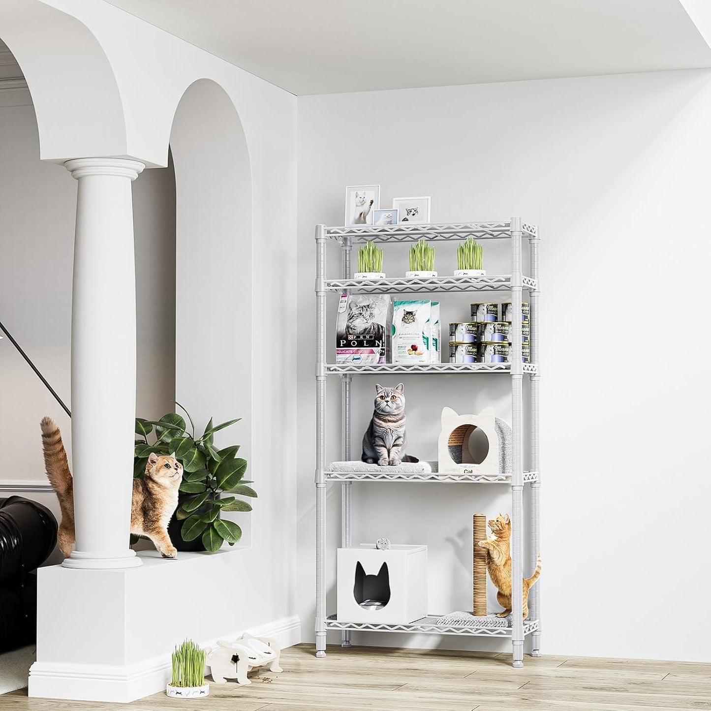 1250 lbs 5 Tier Shelf Metal Storage Shelves Wire Rack Closet Organizers for Garage Kitchen Bathroom Laundry White 11.8" D x 29.5" W x 59.5" H - NestledHome
