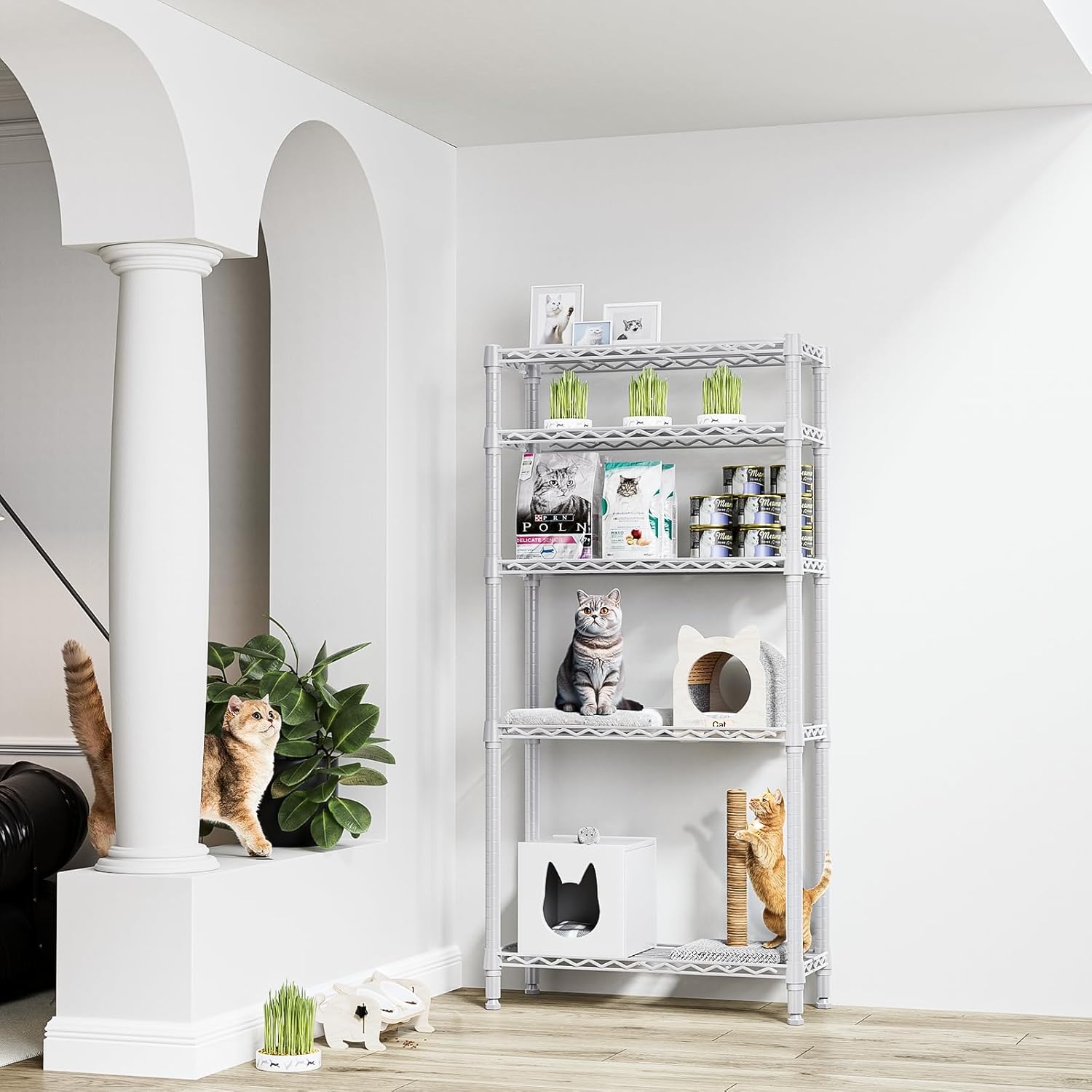 1250 lbs 5 Tier Shelf Metal Storage Shelves Wire Rack Closet Organizers for Garage Kitchen Bathroom Laundry White 11.8" D x 29.5" W x 59.5" H - NestledHome