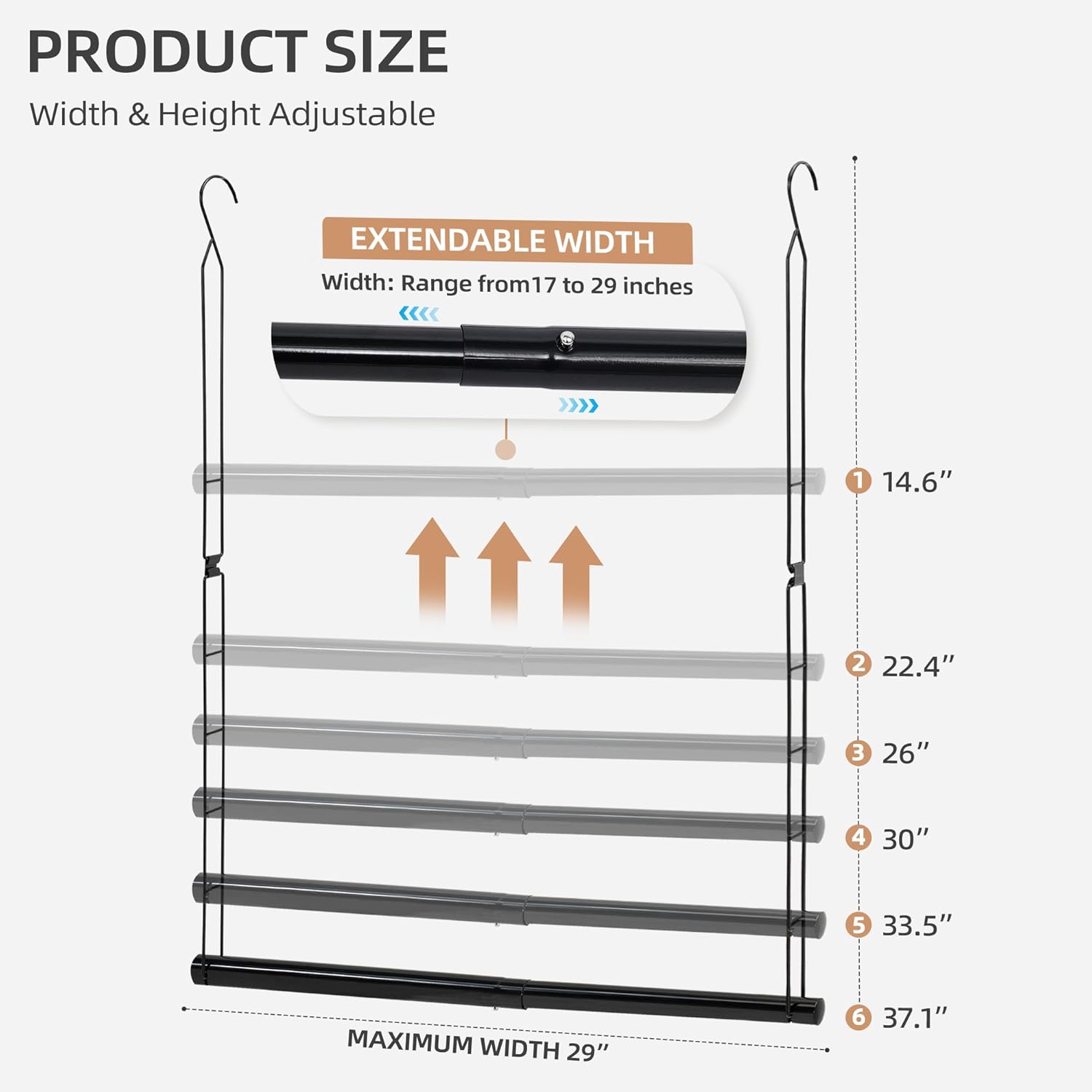 STORAGE MANIAC Hanging Closet Rod, Adjustable Width and Height Closet Hanging Organizer, Space-Saving Clothes Hanging Bar, Closet Extender Hanging Rod Double Closet Hanging Rod, 2 Pack Black - NestledHome