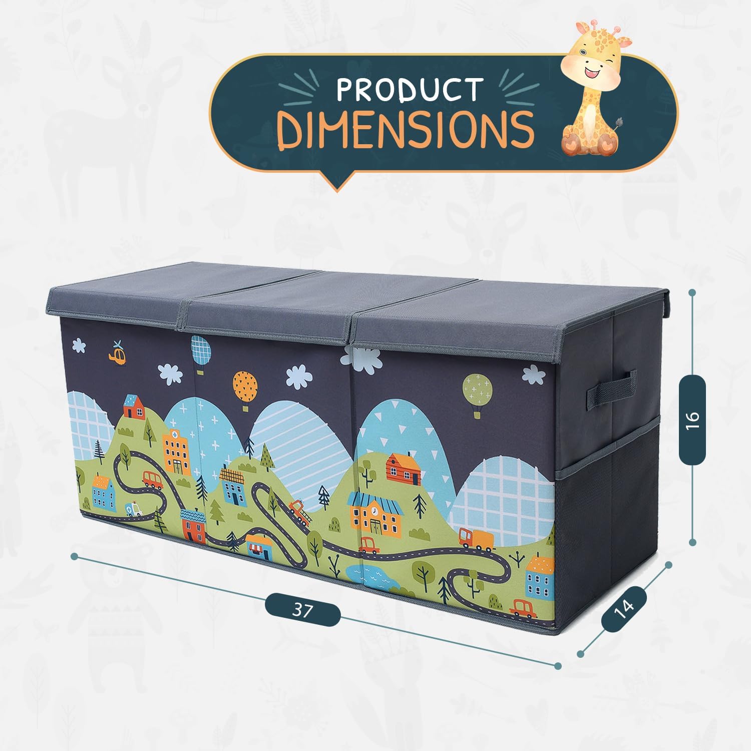 Extra Large Toy Storage Organizer with Lid - Sturdy, Collapsible Toy Chest Storage Box with Cute Design - Toys Bin with Dividers for Kids, Boys, Girls, Nursery, Bedroom, Play room 37"x16"x14" - NestledHome