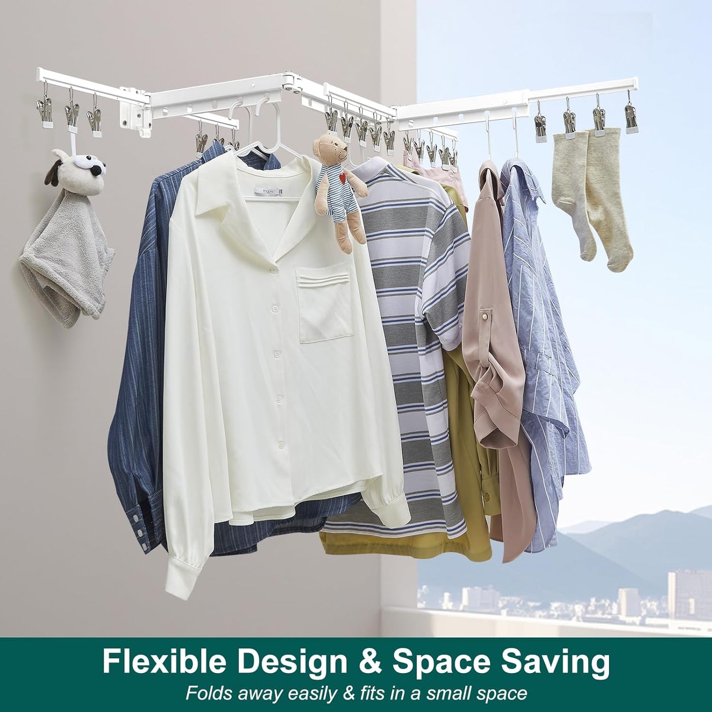 Hoimpro White 51" Clothes Drying Rack Retractable Foldable Wall Mounted, Tri-Fold Space Saving Collapsible for Hanging Clothing Coat, Ideal for Patio, Laundry Room Organization and Storage, Bathroom - NestledHome