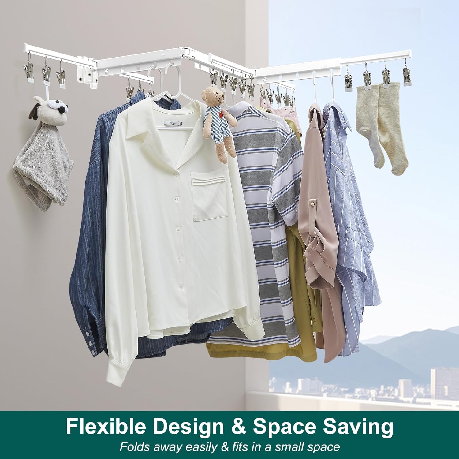 Hoimpro White 51" Clothes Drying Rack Retractable Foldable Wall Mounted, Tri-Fold Space Saving Collapsible for Hanging Clothing Coat, Ideal for Patio, Laundry Room Organization and Storage, Bathroom - NestledHome