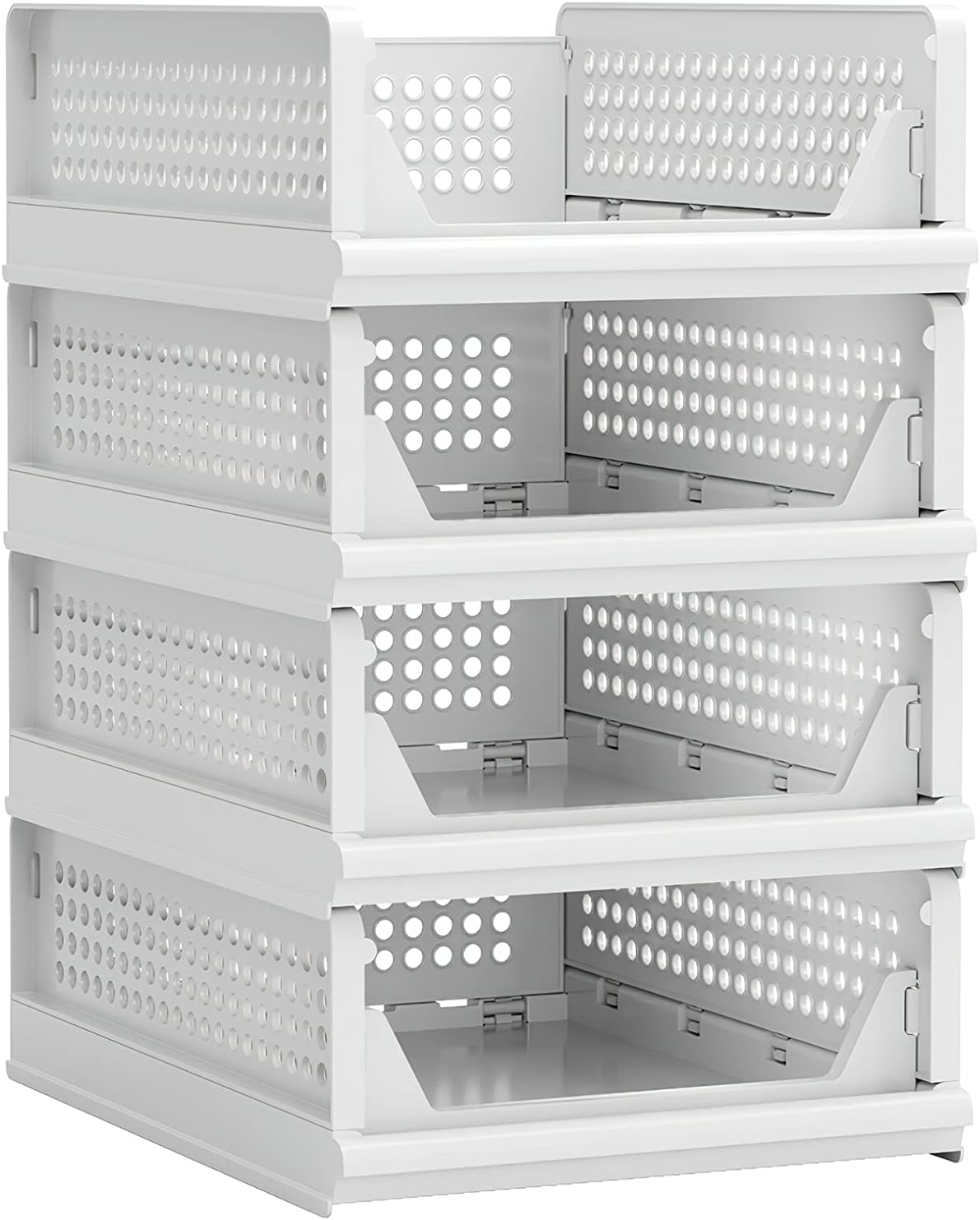 4 Pack Stackable Plastic Storage Basket Closet Organizer Bin Foldable Clothes Organizer Storage Drawer Shelf Container for Living Room Bathroom Kitchen Office (4S) - NestledHome