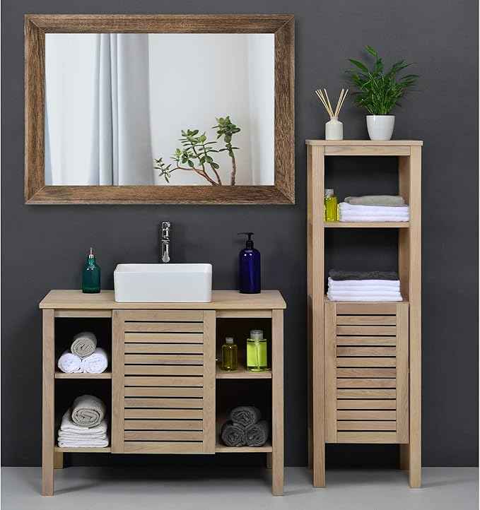 AAZZKANG Rustic Wood Mirror Rectangle Decorative Wall Mirrors with Frame Large 26"x18"for Bedroom Living Room Bathroom Entryway Hanging Brown