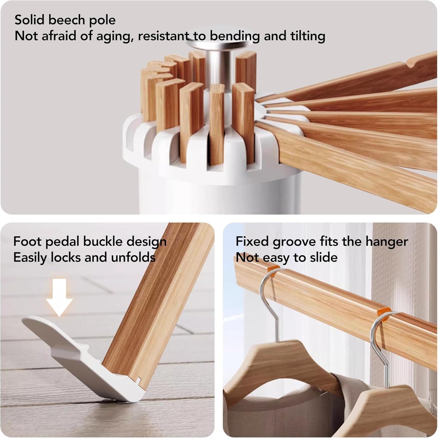 Clothes Drying Rack Tripod,Drying Rack Clothing,Laundry Drying Rack,Floor Standing,16 Wooden Poles,Collapsible Drying Racks for Laundry,Retractable,Foldable,Folding - NestledHome