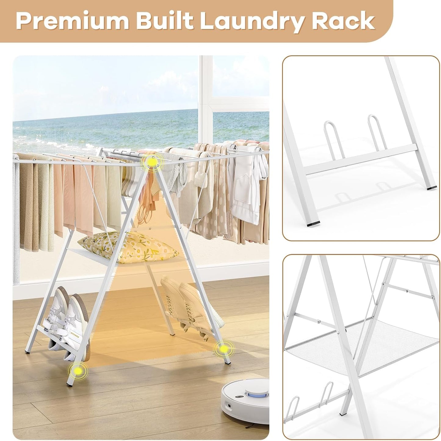 APEXCHASER Drying Rack for Clothing Foldable, Metal Laundry Rack Collapsible, Ultra Thin Gullwing Clothes Airer with Adjustable Height for Towel Baby Clothes Indoor Outdoor Laundry Room, White - NestledHome