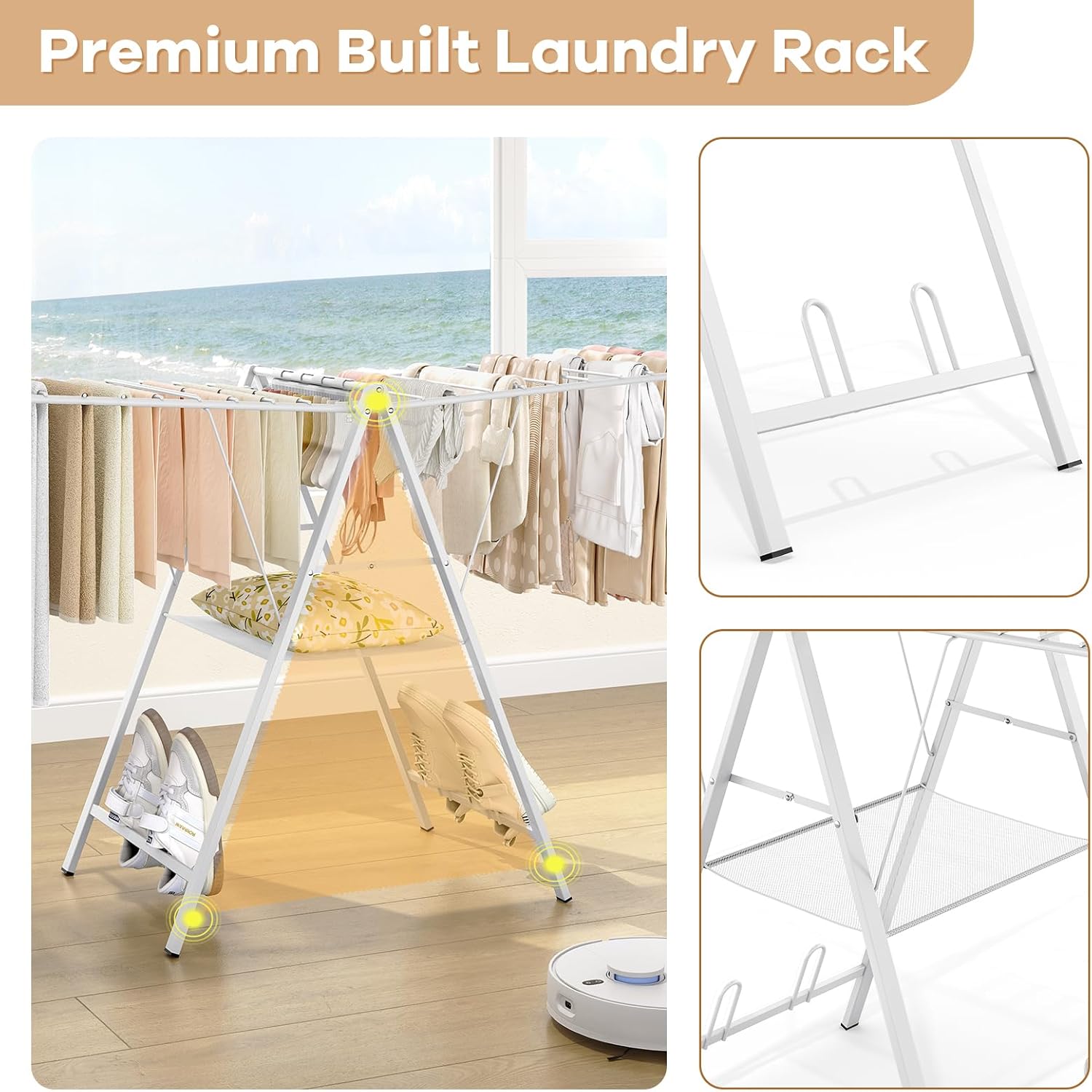 APEXCHASER Drying Rack for Clothing Foldable, Metal Laundry Rack Collapsible, Ultra Thin Gullwing Clothes Airer with Adjustable Height for Towel Baby Clothes Indoor Outdoor Laundry Room, White - NestledHome
