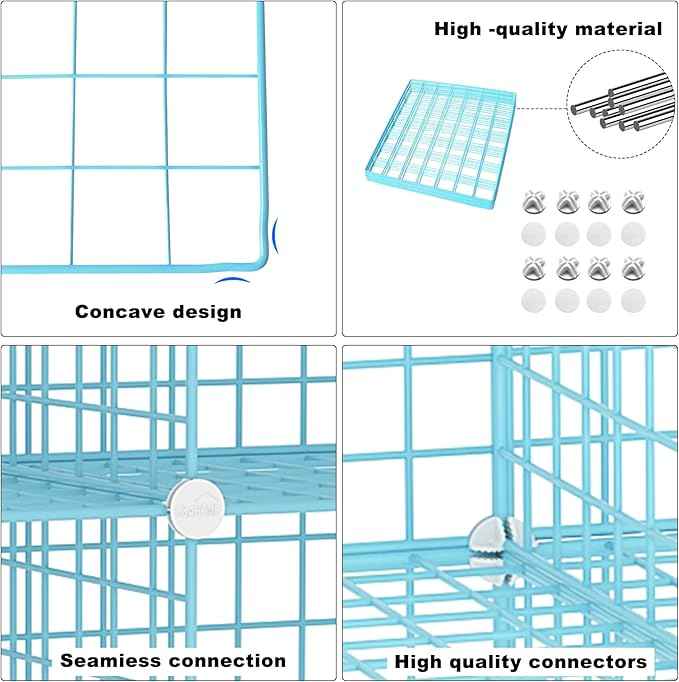 C&AHOME Wire Cube Storage, 12 - Cube Organizer Metal C Grids, Modular Shelves Units, Closet Organizer, Ideal for Home, Office, Living Room, 36.6”L x 12.4”W 48.4”H, Blue UWCS3012B