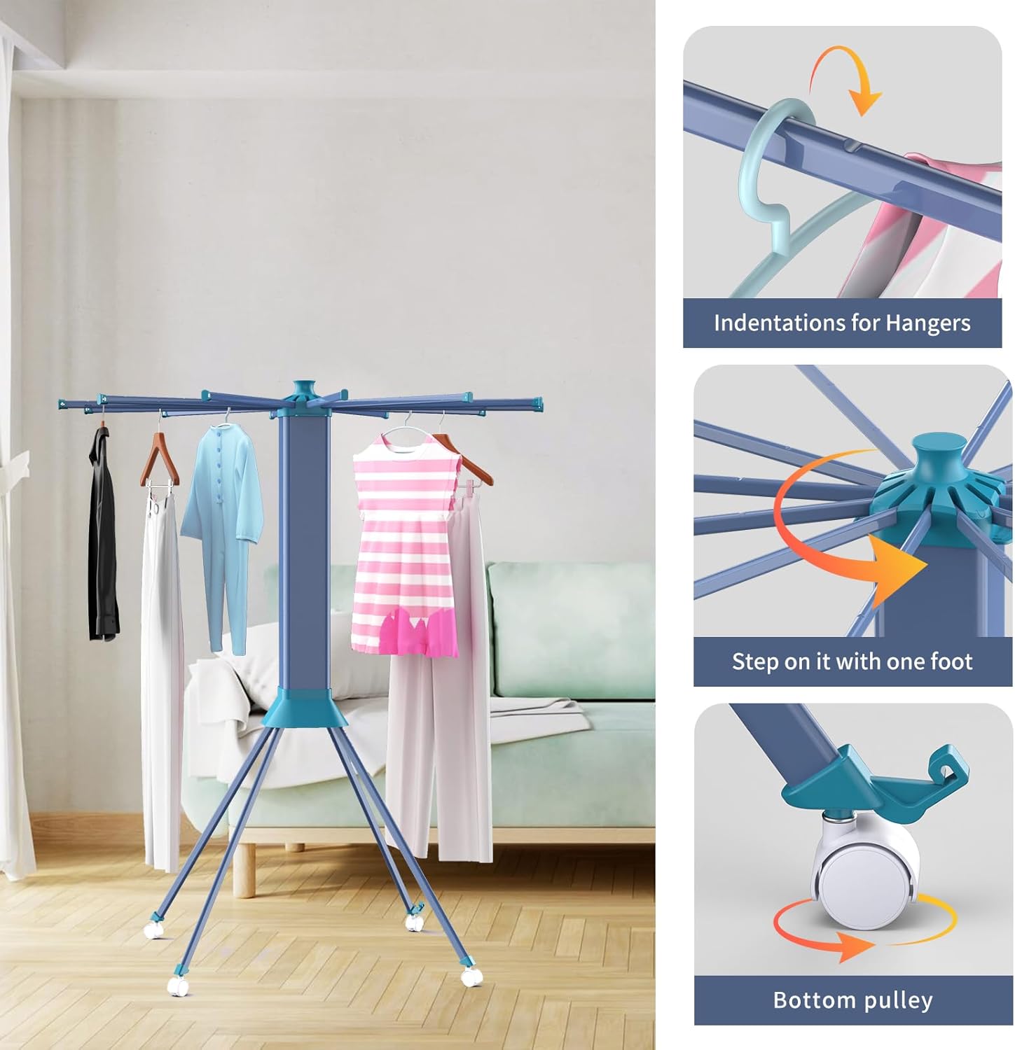 Clothes Drying Rack Foldable & Collapsible Drying Racks with 4-Leg Octopus Design, Large Capacity Space Saving Indoor Drying Rack for Bedroom,Balcony,Laundry for Indoor/Outdoor Use(Grey & Green) - NestledHome