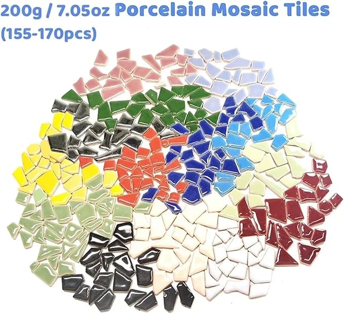 Mosaic Tiles 200g/7.05oz(Approx. 155-170pcs) Porcelain Mosaic Tiles 1-2.5cm 0.4mm Thickness Ceramic Mosaic Stones DIY Mosaic Craft Material(Deep Grey)