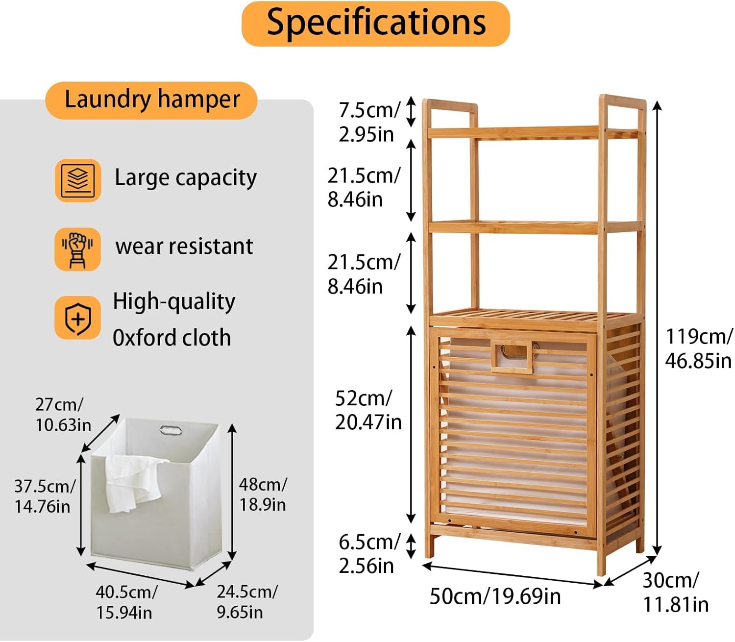 Laundry Hamper with 3 Tier Shelves & Tilt Out Basket, Laundry Baskets Organizer Hampers Bathroom Storage Shelf for Laundry Room, Bathroom, Guest Room (3-Tier Large) - NestledHome