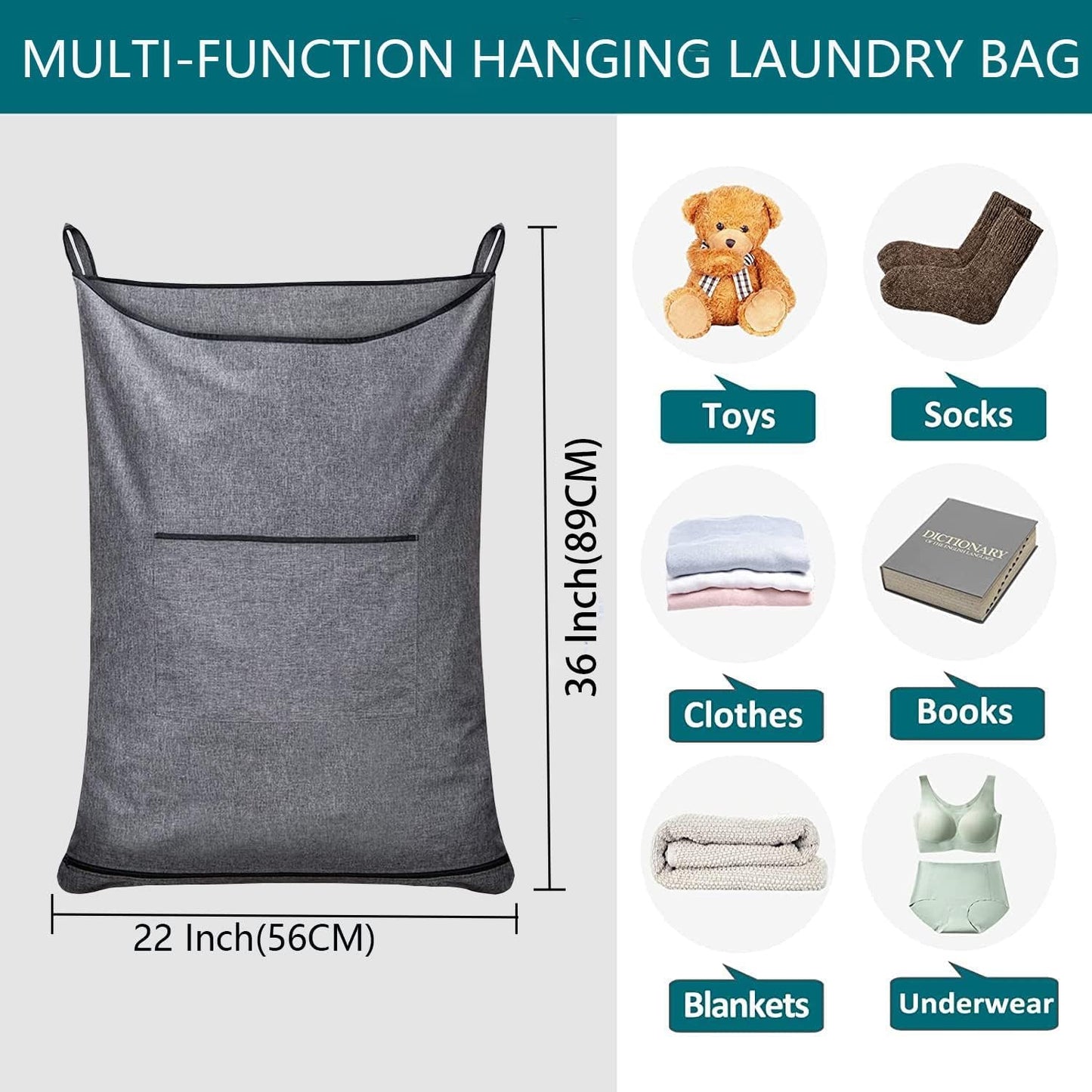 XL Hanging Hamper, Over The Door Hamper with Free Hanging Hooks, Space Saving Over Door Laundry Bag and Laundry Basket for Storage, 2 Pack, (36x22Inch Pop Heather Grey) - NestledHome