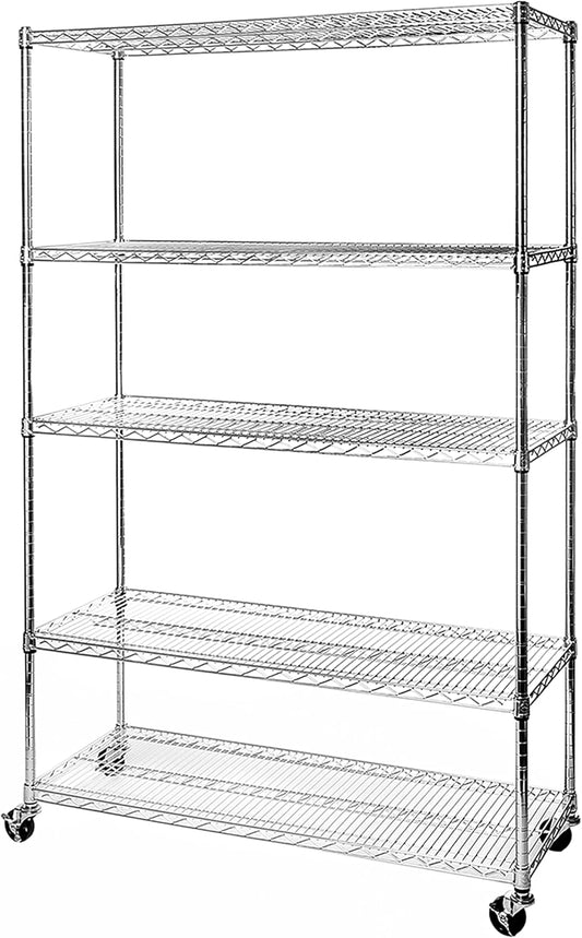 Seville Classics UltraDurable Heavy Duty NSF Solid Steel Wire Rack Storage Unit Organizer for Garage, Warehouse, Office, Restaurant, Classroom, Kitchen, 5-Tier Shelving, 48" W x 18" D - NestledHome