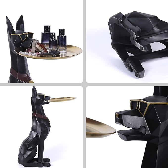 Geometric Dog Accent Table with Tray Butler Statue Animal Side Table for Modern Home Decor Dog Butler Statue with Tray Animal Accent Table for Living Room