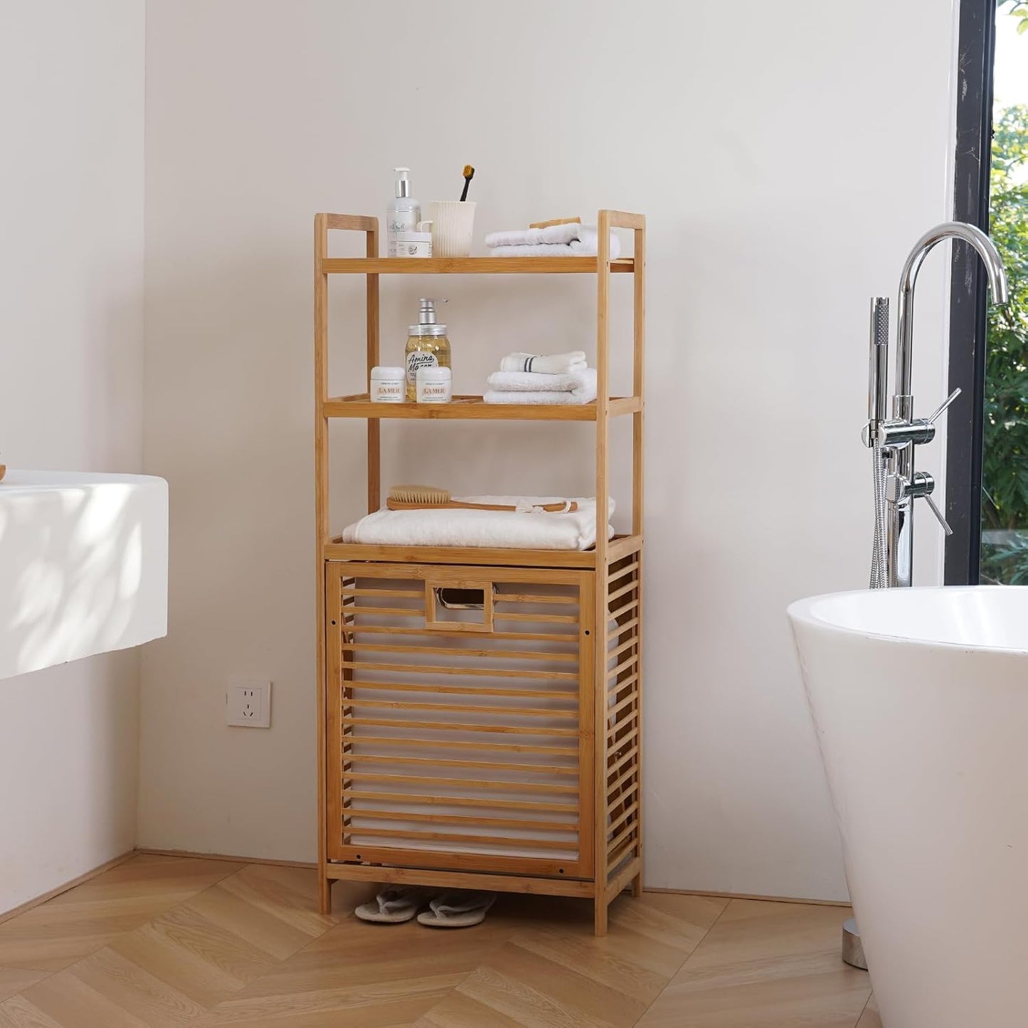 Laundry Hamper with 3 Tier Shelves & Tilt Out Basket, Laundry Baskets Organizer Hampers Bathroom Storage Shelf for Laundry Room, Bathroom, Guest Room (3-Tier Large) - NestledHome