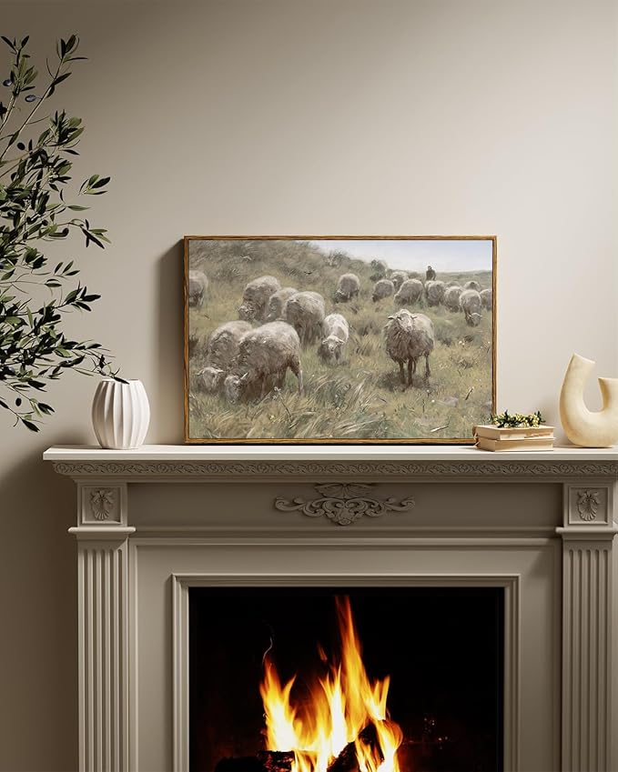 InSimSea Framed Canvas Wall Art Vintage Decor, Sheep on the Dunes Pictures Farmhouse Decor, Large Wall Art Living Room Bathroom Bedroom Office Decorations, 16"x24"