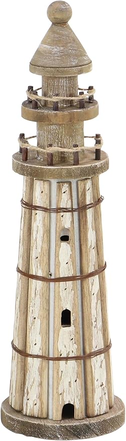 Deco 79 Wood Light House Decorative Sculpture Home Decor Statues, Set of 2 Accent Figurines 20", 14"H, Brown