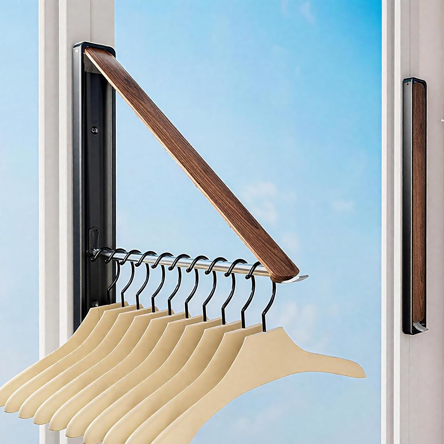 Wall Mounted Drying Rack - Retractable & Foldable Clothes Drying Rack Wall Mounted for Laundry Room Organization | Laundry Room Hanging Rack for Dorm, Closet, Balcony & Indoor/Outdoor Use 2 Packs - NestledHome