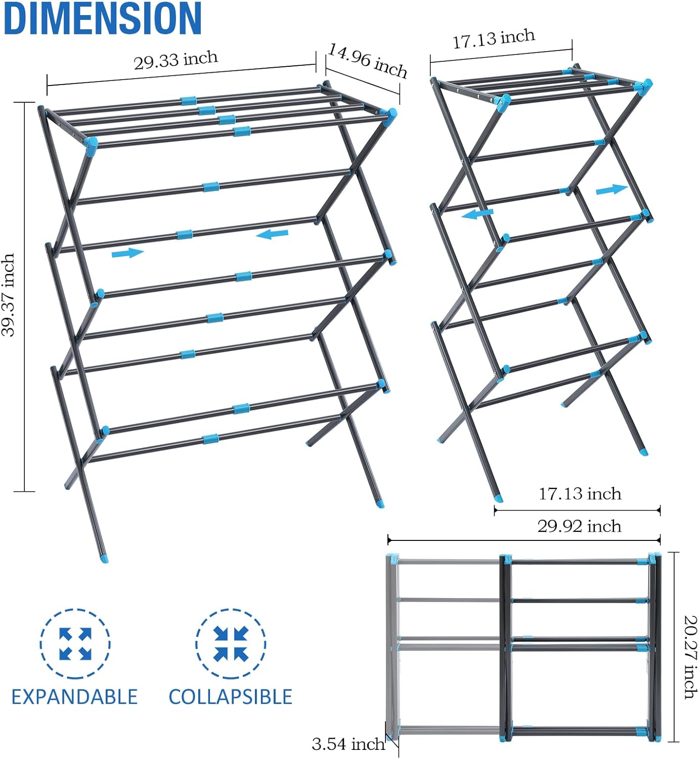 APEXCHASER Clothes Drying Rack, 3-Tier Laundry Drying Rack for Clothes, Expandable Metal Clothing Dryer, Collapsible Towel Rack, Air Drying Rack, Graphite - NestledHome
