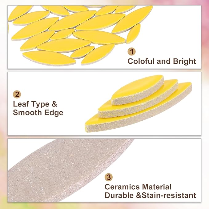 uxcell Ceramic Mosaic Tile, About 200g Teardrop Leaf Tile Mosaic Block for Handicrafts Artwork, Yellow