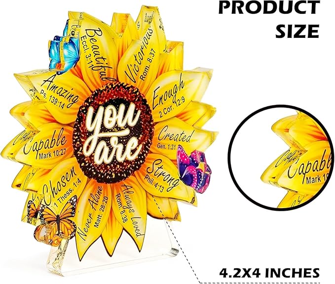 Christian Gifts for Women Acrylic Decor, Religious Gift for Women, Birthday Gifts, Bible Verse Sunflower Decor, Inspirational Scripture Gift for Her Mom Daughter Sister Aunt Teacher Best Friend