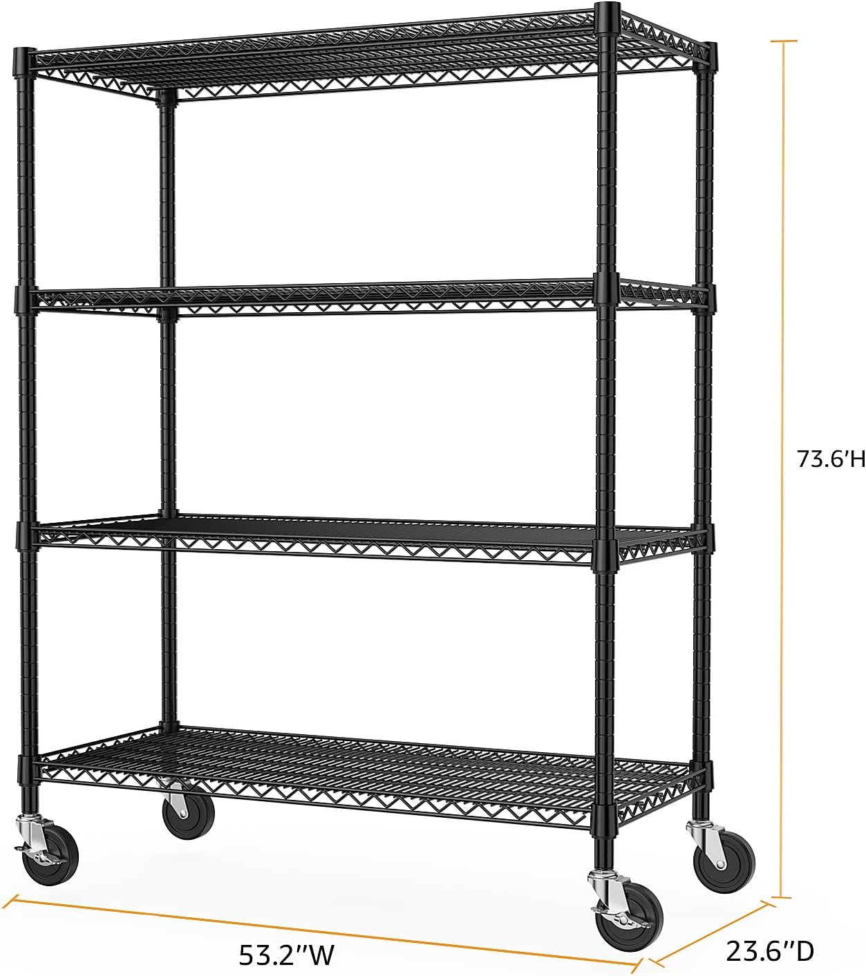 Industrial Metal 4 Tier Shelving for Garage, Pantry, Warehouse, Basement Utility Room, Storage Rack Metal Shelving Unit, Shelf Organizer, Black 23.6" D x 53.2" W x 73.6" H - NestledHome