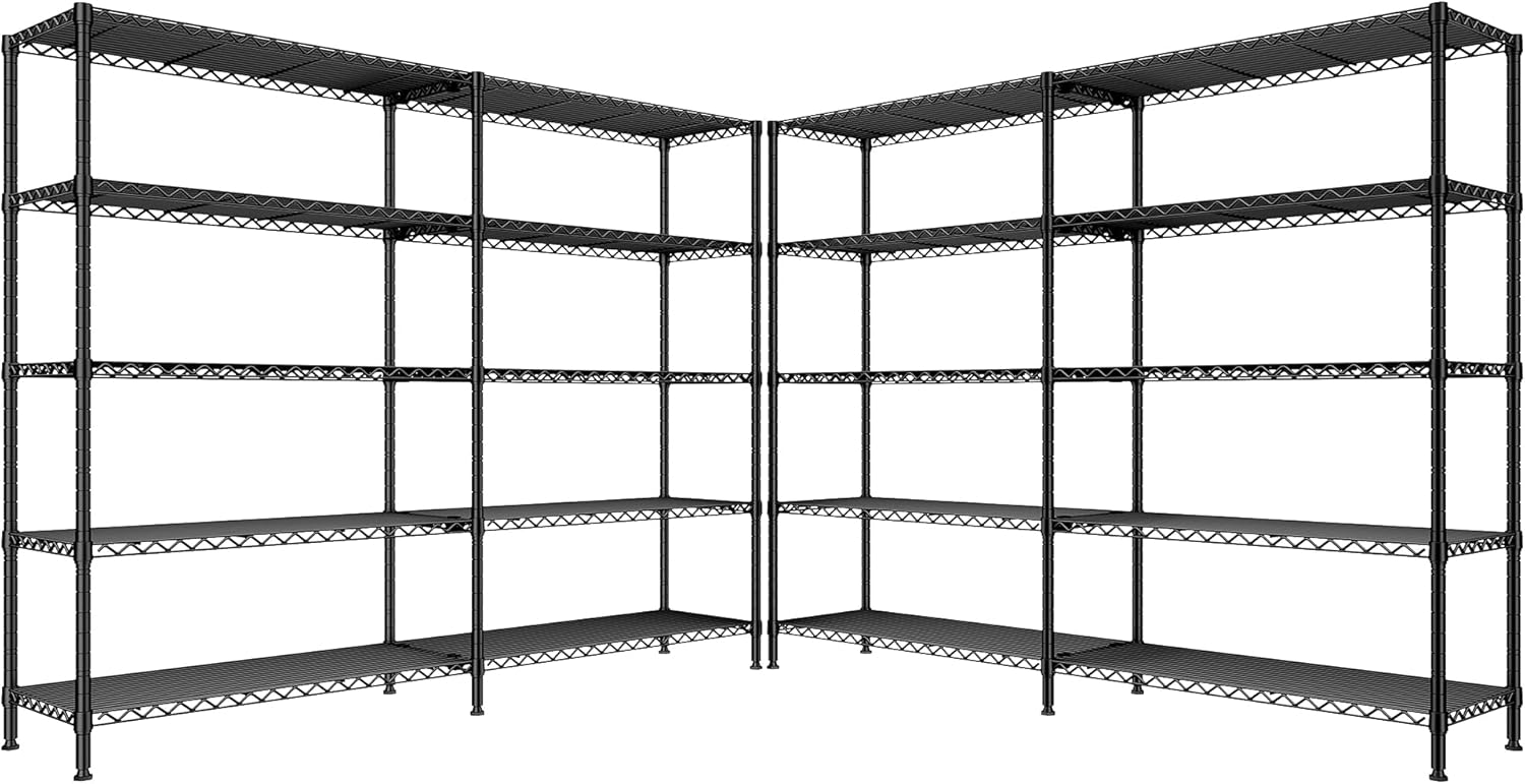 REIBII 5-Tier Heavy Duty Metal Wire Shelves, Industrial Style, 61.7"W x 72.4"H x 15.8"D, 1500 LBS Capacity, Adjustable, Rust Resistant, 2 Pack - NestledHome