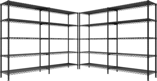 REIBII 5-Tier Heavy Duty Metal Wire Shelves, Industrial Style, 61.7"W x 72.4"H x 15.8"D, 1500 LBS Capacity, Adjustable, Rust Resistant, 2 Pack - NestledHome