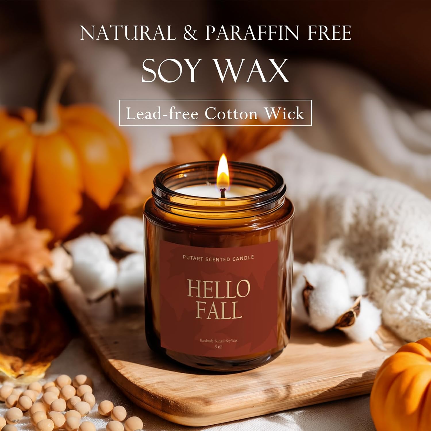 Pumpkin Spice Fall Candles for Home Scented, Natural Soy Wax Aromatherapy Non Toxic Pumpkin Candle with Long Lasting Burn, Halloween Autumn Candle Gifts for House Fragrance Decoration (9oz) - NestledHome