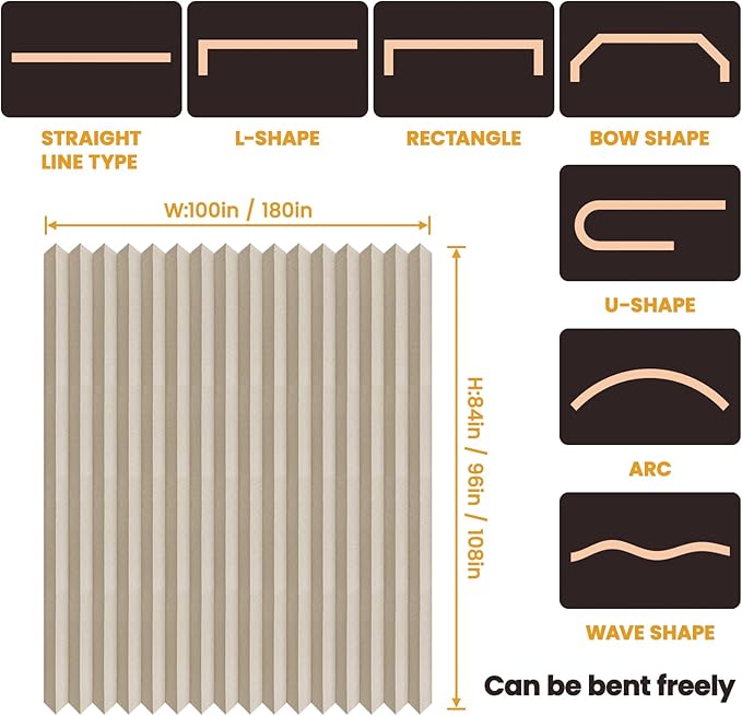 ILRON Accordion Folding Room Partition with Ceiling Track - Retractable Room Divider Curtain, Effortless Setup(Beige 100" W x 96" L-Pack of 1)