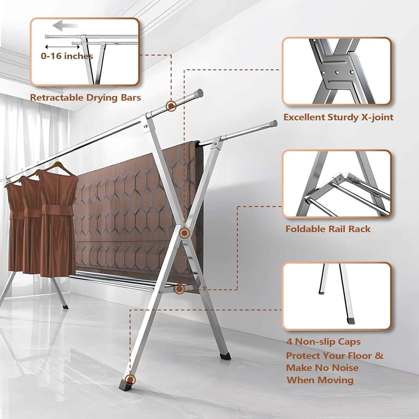 JAUREE Clothes Drying Rack 2 Tiers, Heavy Duty Drying Rack Clothing Folding Indoor Outdoor, Stainless Steel Laundry Drying Rack, Foldable Garment Rack with 20 Windproof Hooks (84 Inches) - NestledHome