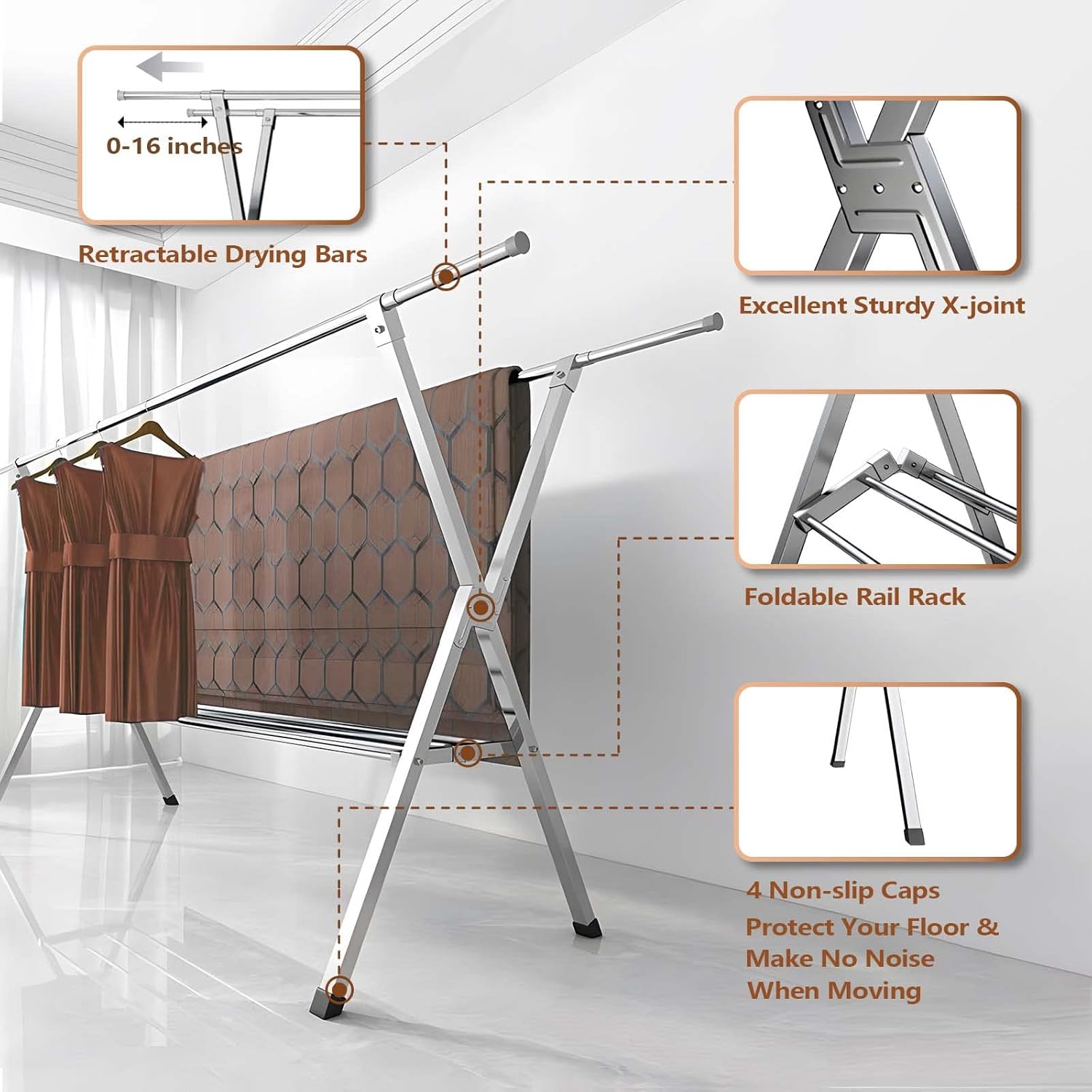JAUREE Clothes Drying Rack 2 Tiers, Heavy Duty Drying Rack Clothing Folding Indoor Outdoor, Stainless Steel Laundry Drying Rack, Foldable Garment Rack with 20 Windproof Hooks (84 Inches) - NestledHome