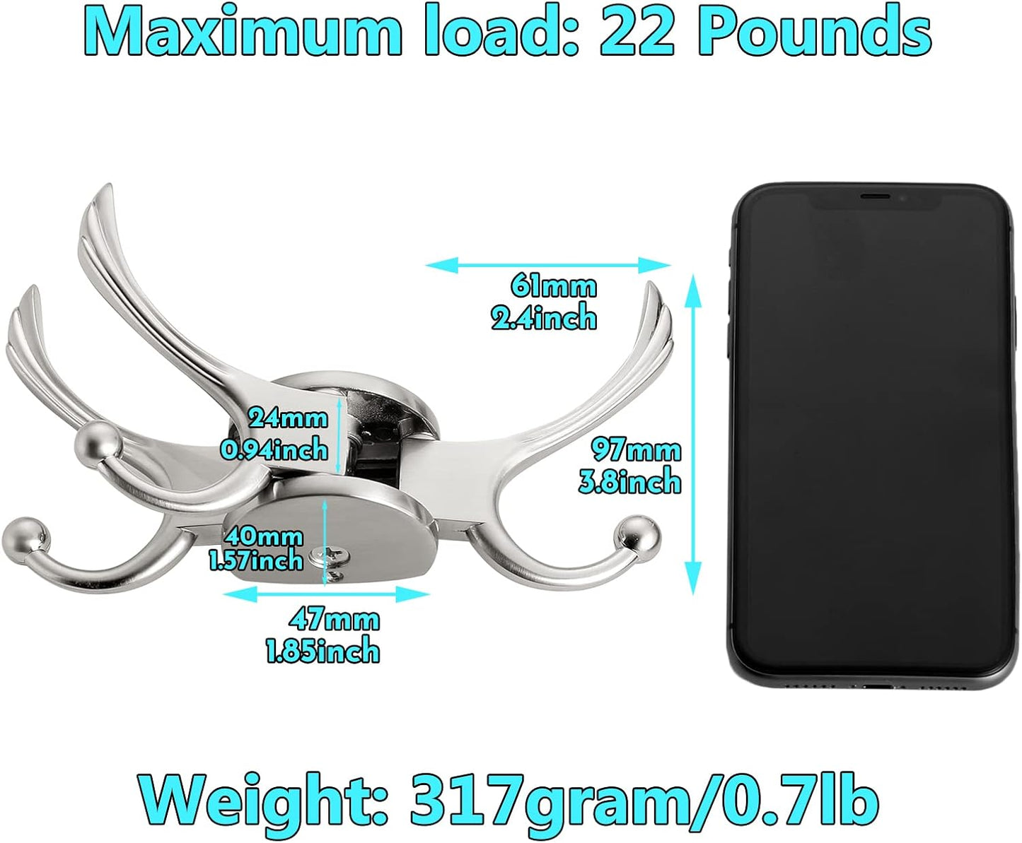Swivel Coat Hook 2 Pack Heavy Duty Space Saving Towel Rope Hook Wall Mount Triple Swing Arms for RV Bathroom Kitchen Garage,Brushed Nickel - NestledHome