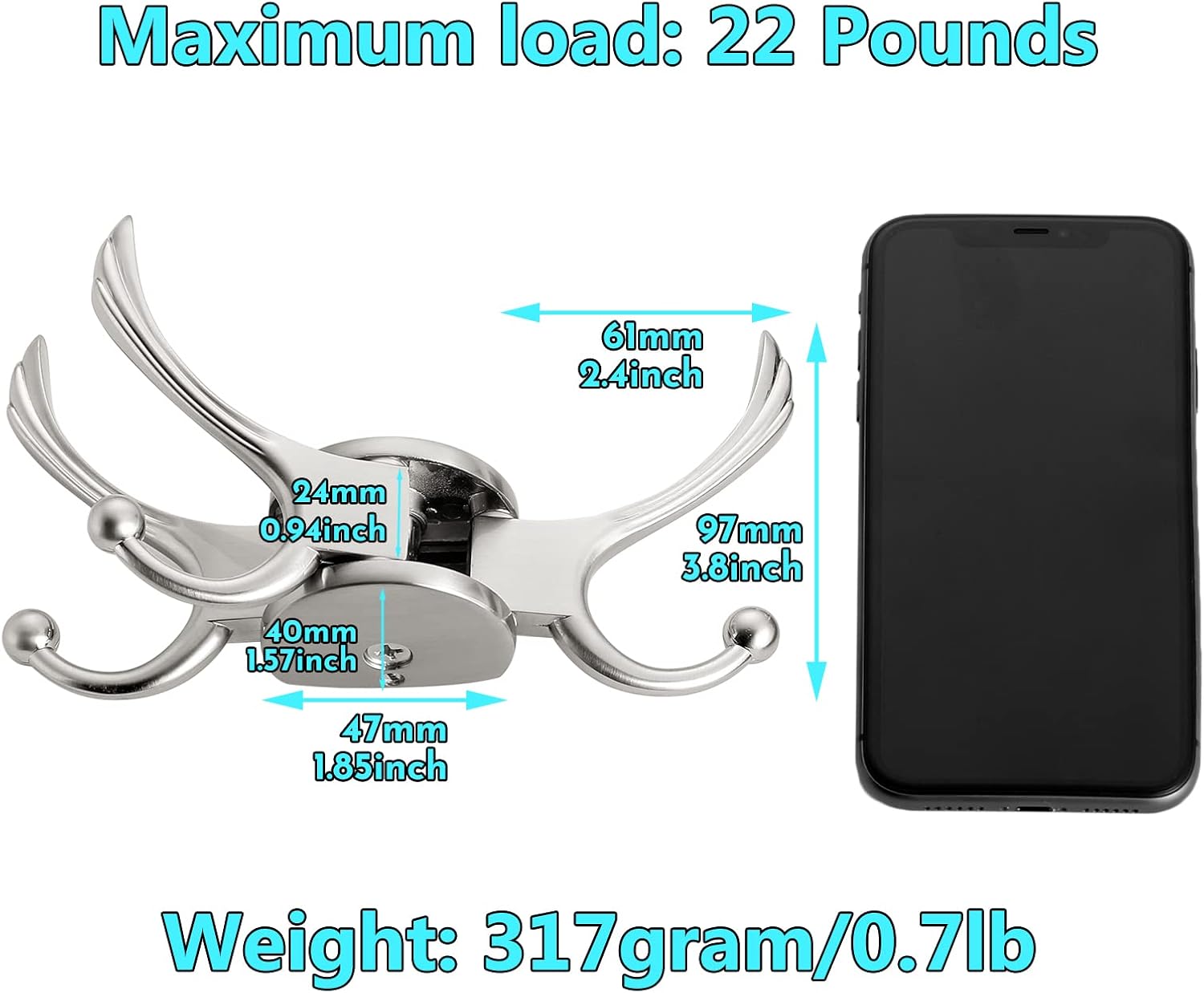 Swivel Coat Hook 2 Pack Heavy Duty Space Saving Towel Rope Hook Wall Mount Triple Swing Arms for RV Bathroom Kitchen Garage,Brushed Nickel - NestledHome