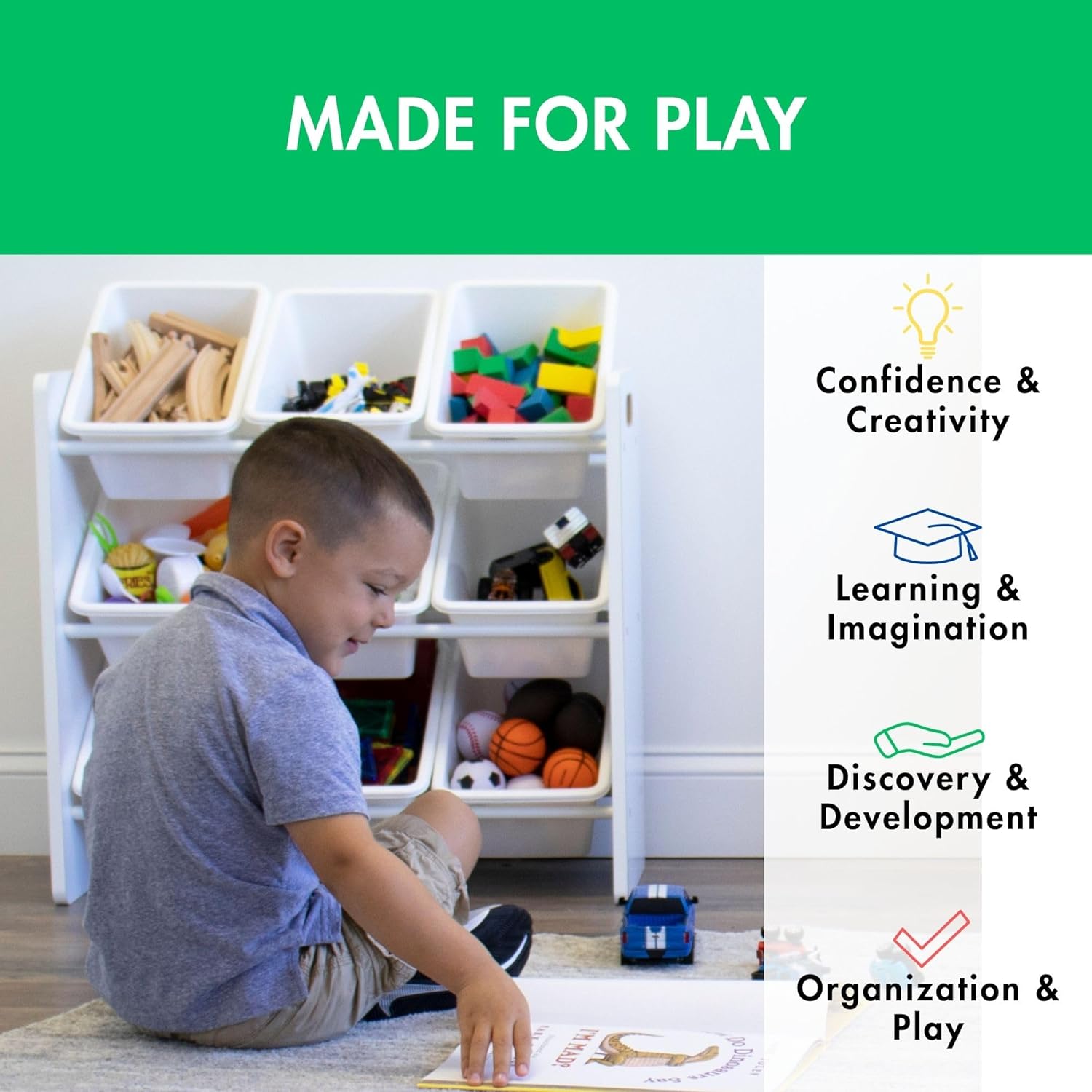Humble Crew 9-Bin Toy Organizer – Cambridge White Plastic Bins, 3-Tier Storage Solution for Kids' Playrooms and Nurseries - NestledHome