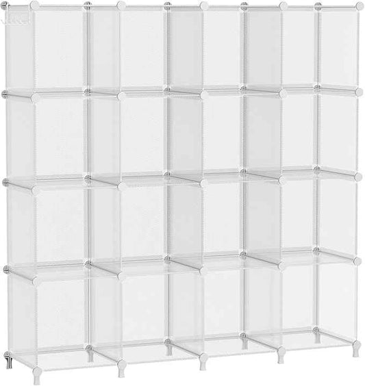 AWTATOS Cube Storage Organizer, 16 Cube Closet Organizers and Storage Shelves, DIY Stackable Bookshelf for Bedroom, Home, Translucent Twill