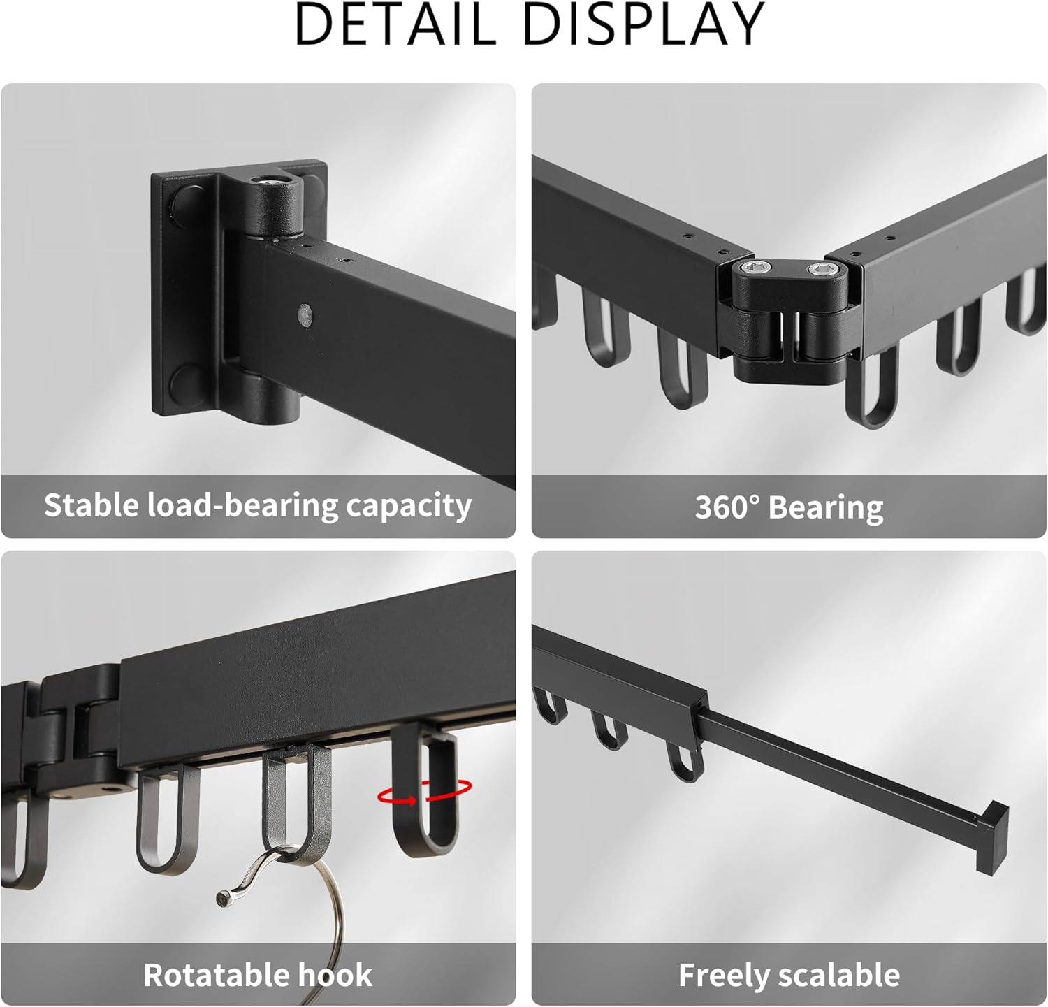 Clothes Drying Rack Wall Mounted, Laundry Drying Rack Collapsible, Space Saving Wall Drying Rack Clothing Foldable, Tri-Fold Retractable Rack Outdoor Indoor with 18 Hooks(Black，Loop-Shape Hooks) - NestledHome