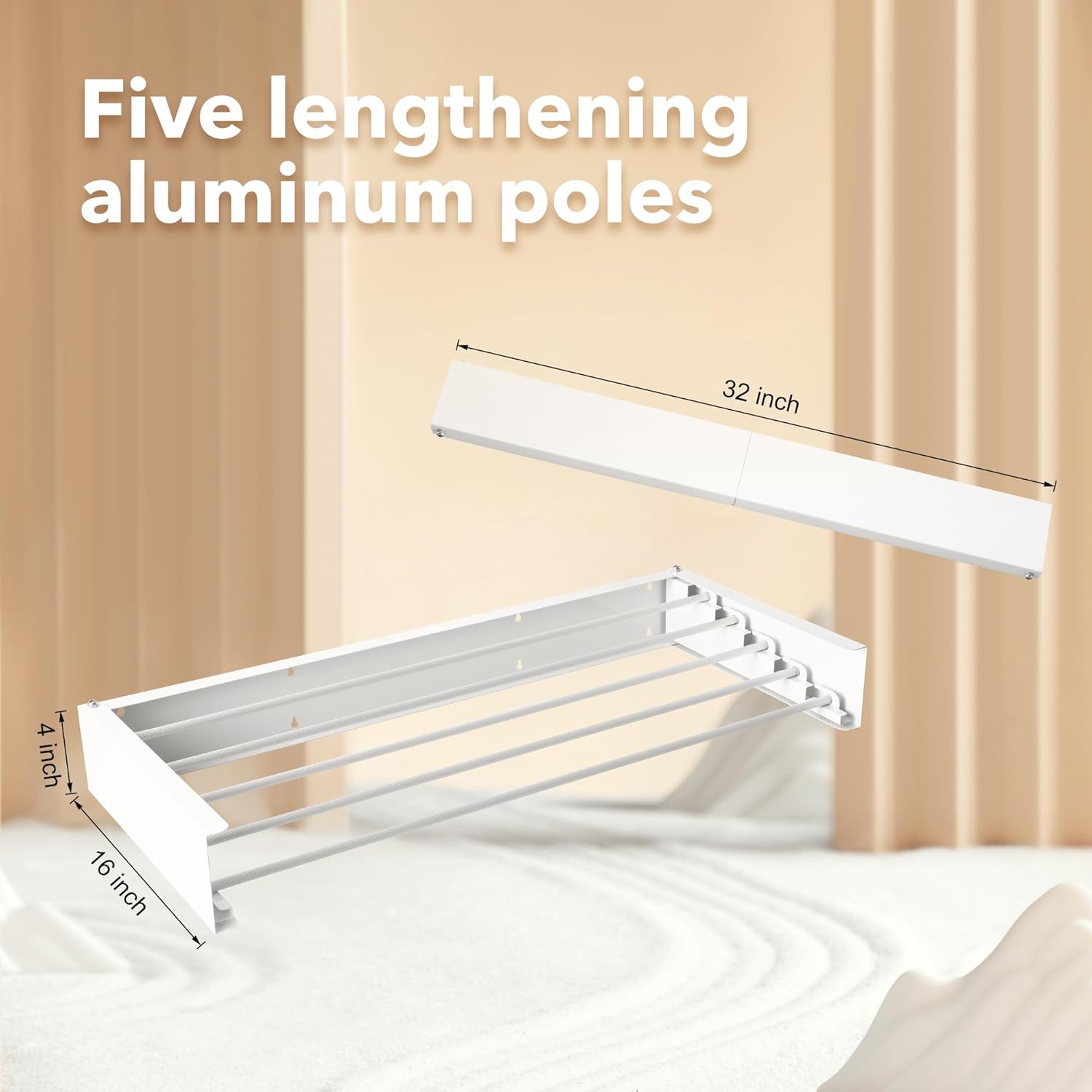 Wall Mounted Drying Rack,Drying Rack Clothing,Collapsible Hanger Racks for Laundry,Laundry Rack,Wall Mounted Clothes Rack (White, 32 Inch) - NestledHome