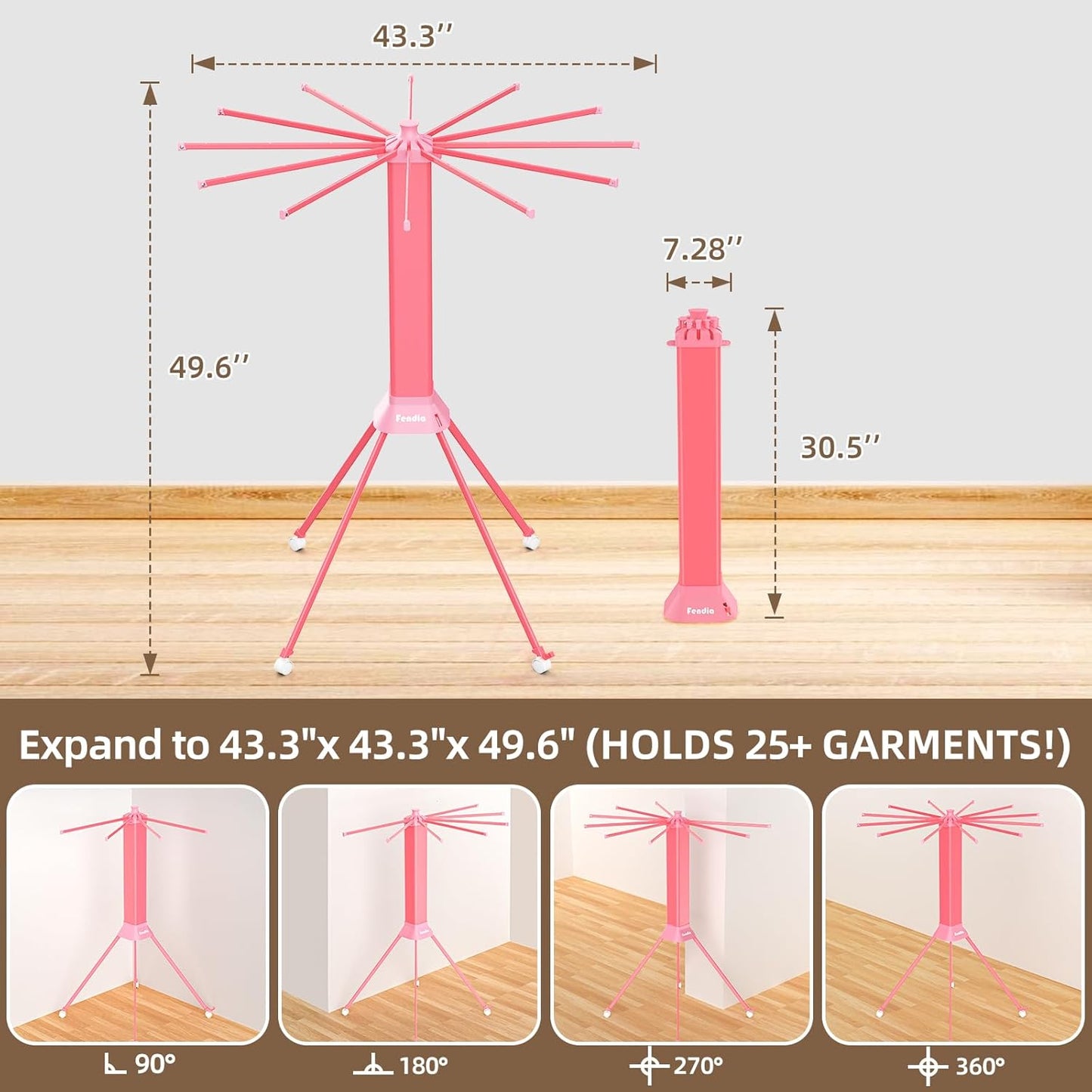 Clothes Drying Rack Foldable & Collapsible Drying Racks with 4-Leg Octopus Design, Large Capacity Space Saving Indoor Drying Rack for Bedroom,Balcony,Laundry for Indoor/Outdoor Use（Pink） - NestledHome