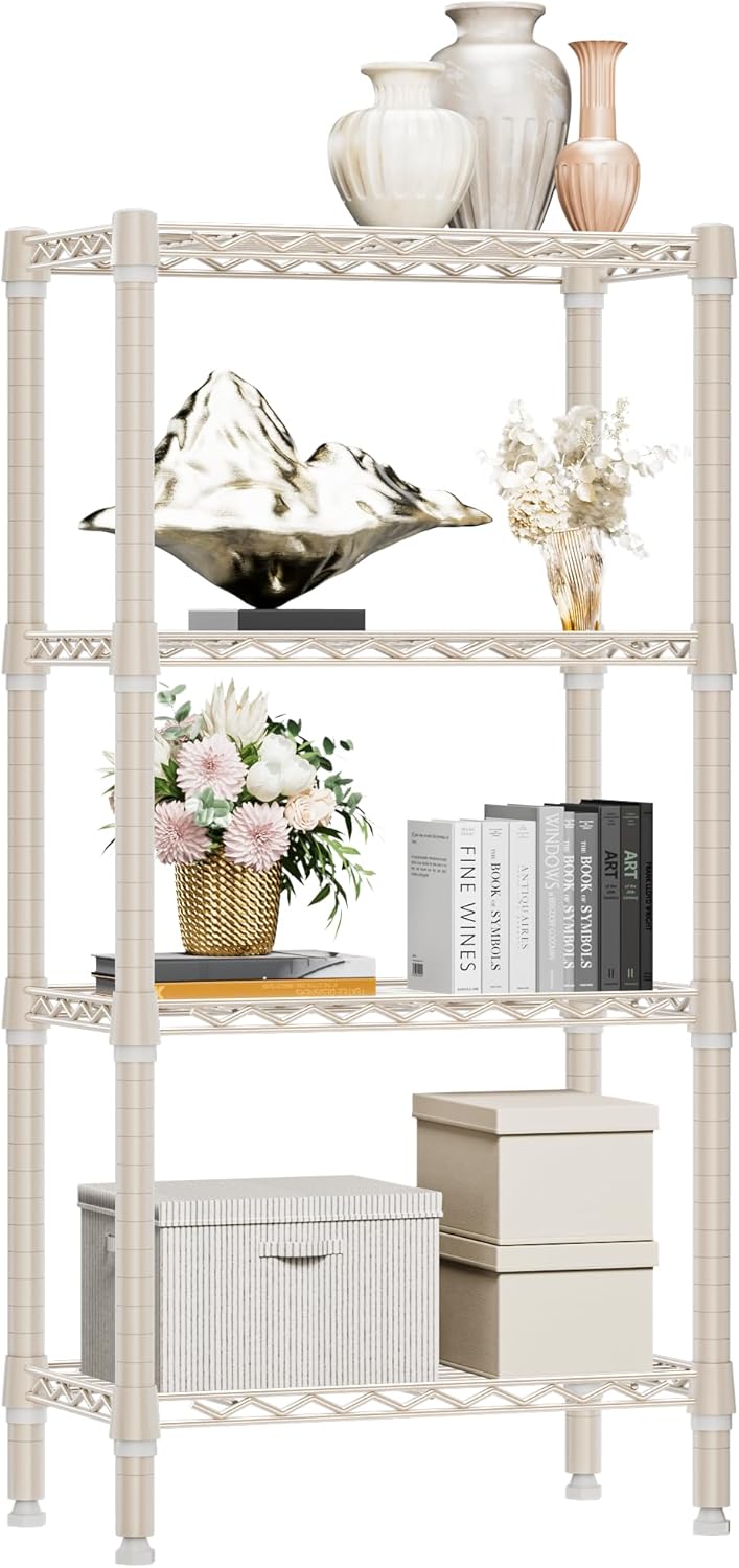 1000 lbs 4-Shelf Standing Storage Shelves Heavy Duty Metal Shelving Unit Adjustable Wire Rack for Office Garage Kitchen, Light Tan 11.8 D x 23.6" W x 47.5" H - NestledHome