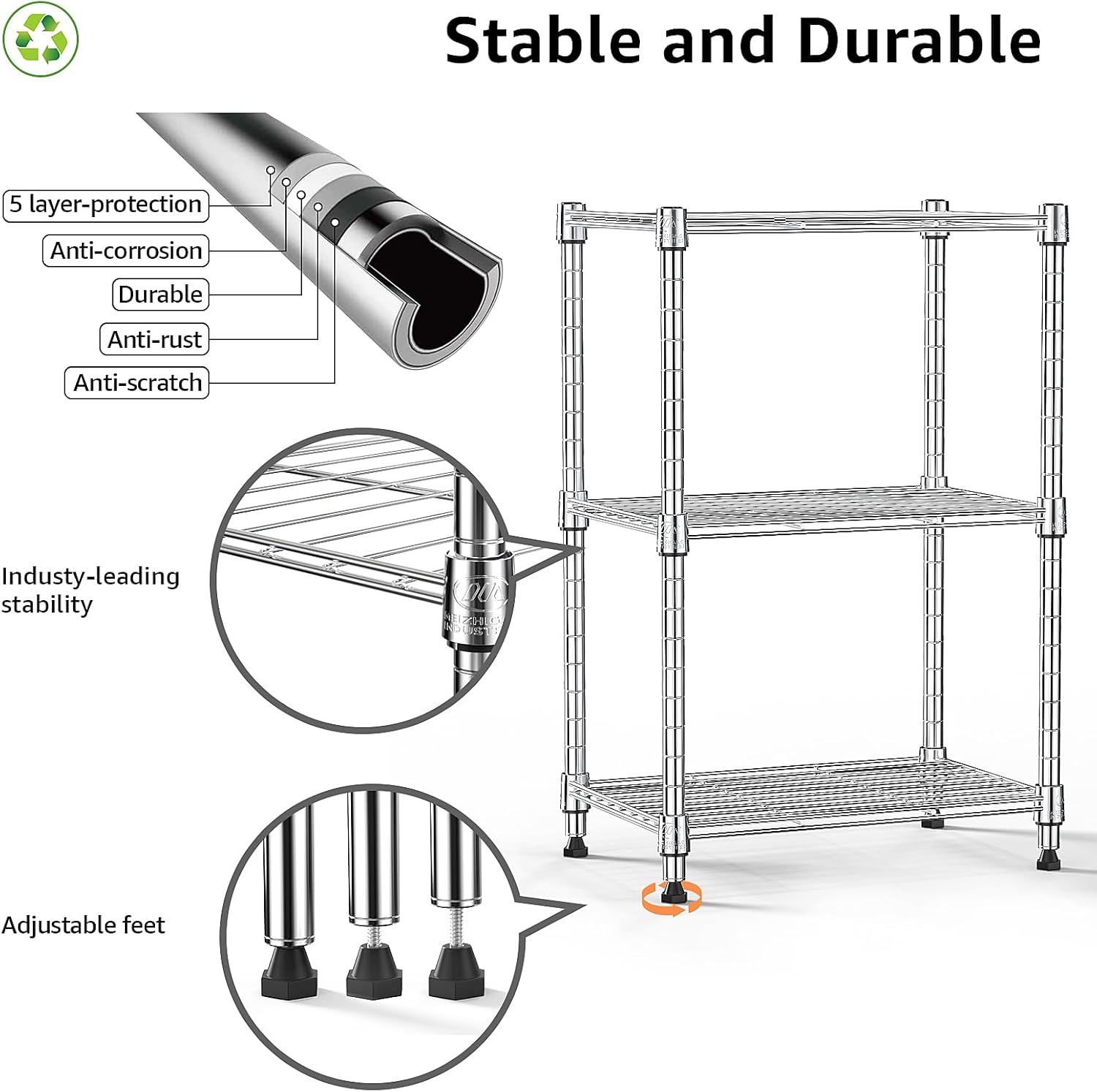 450 lbs Wire Storage Shelving 3-Tier Utility Shelving Unit Steel Organizer Wire Rack for Home,Kitchen,Office,Chrome(11.8" D x 17.7" W x 26.4" H) - NestledHome